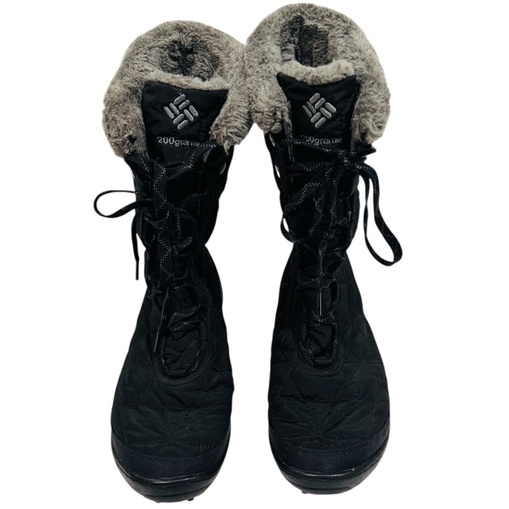 COLUMBIA Waterproof Cozy Warm Lace Up Black Boots Inner Gray Faux Fur 9